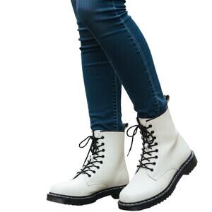 Rue 21 10 White Women's Combat Boots Shoes Lace Up